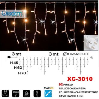 Trade Shop Trade Shop - Tenda Luminosa Natalizia 92 Led Luce Calda Fissa + Bianca Intermittente Xc-3010