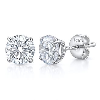 MAX + STONE 14k Yellow or White Gold Solitaire Round Cubic Zirconia Stud Earrings 3.5mmto8mm