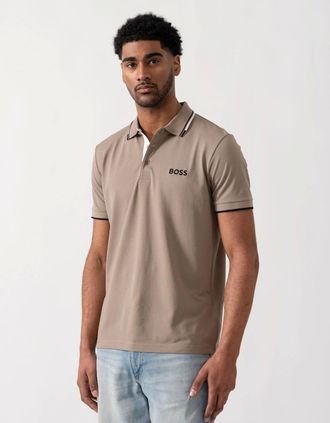 HUGO BOSS Mens BOSS Green Paddy Pro Mens Cotton Blend Polo Shirt With Contrast Logos - Light/Pastel Green 335 - Tan - Size: 38