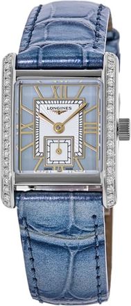 Longines DolceVita Quartz Mini Blue Dial Diamond Bezel Leather Strap Womens Watch L5.200.0.95.2