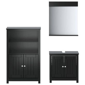 Berkfield Home 3 Piece Bathroom Furniture Set BERG Black Solid Wood Pine
