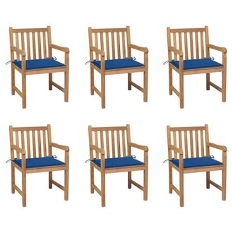 vidaXL Sillas De Jard&iacute;n 6 Uds Madera Maciza De Teca Cojines Azul Royal Vidaxl