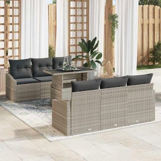 vidaXL Vidaxl - Conjunto De Sof&aacute; De Jard&iacute;n 7 Pcs Gris Claro 100 X 55 X 73 Cm
