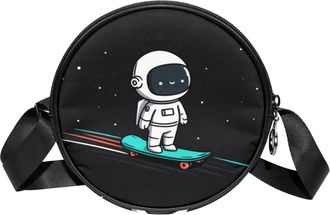 Generic Circle Crossbody Bag for Women, Cute Astronaut Small Sling Bag Daypack with Zipper Adjustable Shoulder Straps Casual Ladies Girls Round Purse