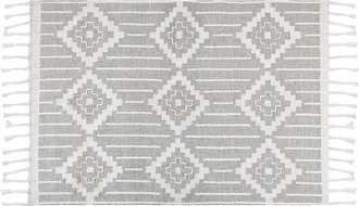 Beliani Alfombra Blanco Gris 160 X 230 Cm Material Sint&eacute;tico Hecho A Mano Borlas Tabiat