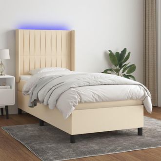 vidaXL Vidaxl - Cama Box Spring Colch&oacute;n Y Luces Led Tela Crema 90x200 Cm