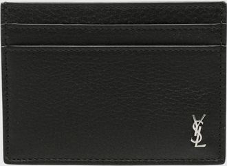 Saint Laurent Portacarte piatto Tiny Cassandre in pelle di vitello con logo YSL
