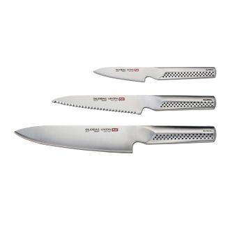 Global UKON 3 Piece Knife Set, 3.5 Paring, 6 Serrated Utility, 8 Chefs
