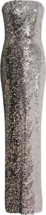 Jenny Packham Abito lungo senza spalline con paillettes - Argento