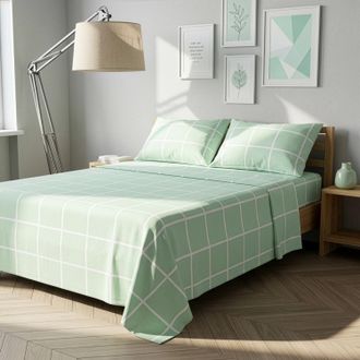 KASANOVA Completo letto matrimoniale policotone quadrotti verde