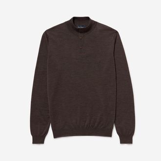 Oliver Sweeney Mens Merino Wool Buttoned Funnel-Neck Jumper - Brown - Size X-Large