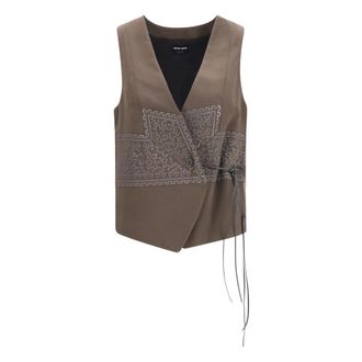 Giorgio Armani Gereinigd Zijden en Scheerwol Jacquard Vest - Dames - Jassen - Bruin - Maat: L Zijde