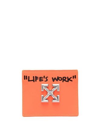 Off-white logo-plaque leather cardholder - Orange