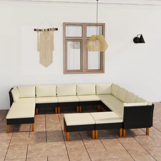 vidaXL Set De Muebles De Jard&iacute;n 12 Pzas Y Cojines Rat&aacute;n Sint&eacute;tico Negro Vidaxl