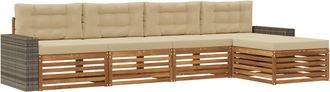 vidaXL Conjunto De Sof&aacute;s De Exterior 5 Uds. Natural Y Beige Poli&eacute;ster Vidaxl