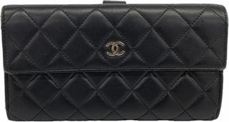 Chanel Black Leather Long Wallet (Bi-Fold) (Pre-Owned)