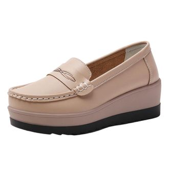 Generic Ladies Slip On Shoes Wide Fit Casual Womens Shoes Round Toe Thick Sole Breathable Stylish Comfortable Wedge Shoes Office Leisure Khaki