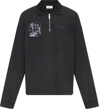 Off-white embroidered-patch half-zip polo shirt - Grey
