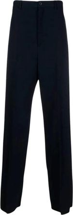 Balenciaga Donkerblauwe Wollen Maatwerk Broek - Heren - Straight fit broeken - Blauw - S - Wol - Broeken