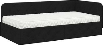 vidaXL Corner Bed Frame with Mattress Black 90 x 190 cm Fabric vidaXL