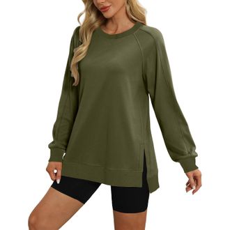 Generic Womens Crewneck Sweatshirts Oversized Long Sleeve Solid Color Pullover Sweatshirt Loose Tops Casual Clothes for Women Crew Neck Sweatshirt Lightweight