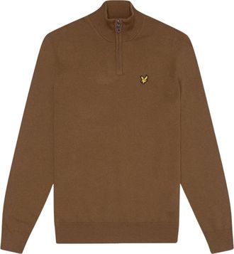 Lyle & Scott effen katoenen Merino trui met kwartrits en wilde netel