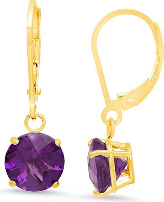 MAX + STONE 10K Yellow Gold Round Checkerboard Cut Gemstone Leverback Earrings (8mm)