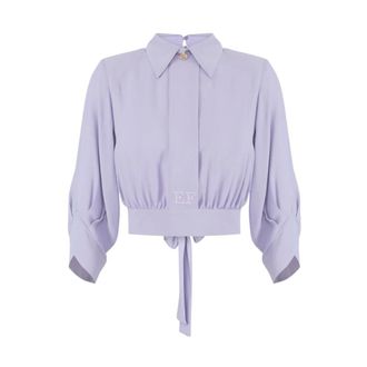 Elisabetta Franchi Georgette Blouse with Sash Belt - female - Elisabetta Franchi - Shirts - Purple - XL - Blouses & Shirts