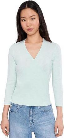Lilla P Ribbed Slub 3/4 Sleeve Surplice Womens Clothing Pool : LG, Cotton