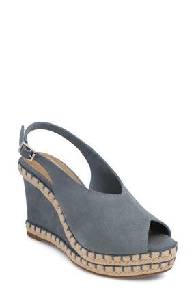 Mia Marjori Slingback Espadrille Peep Toe Platform Wedge Sandal in Denim Sued at Nordstrom, Size 7.5