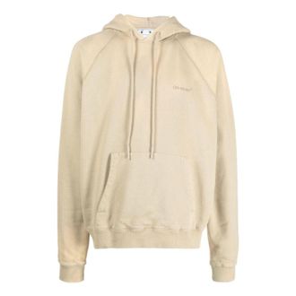 Off-white Mens Off-White Back Stripe Pattern Printing Pullover Hooded Long Sleeves Loose Fit Beige OMBB096F22FLE0011717