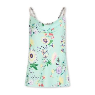 Paco Rabanne Satijnen top met bloemenprint en kettingdetails - Dames - Tops zonder mouwen - Veelkleurig - S - Satijn - Tops