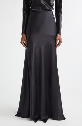 Saint Laurent Bias Cut Silk Satin Skirt in Noir at Nordstrom, Size 8 Us