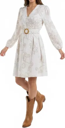 Maggy London Long Sleeve Button Up Dress In Ivory/tan