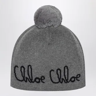 Chlo&eacute; Berretto con pompon grigio con logo