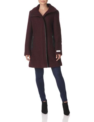 Calvin Klein Womens Jacket Wool Blend Coat, Classic Chianti Black, XS