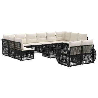 vidaXL Conjunto De Sof&aacute;s De Jard&iacute;n 13 Pcs Negro Y Blanco Crema Vidaxl