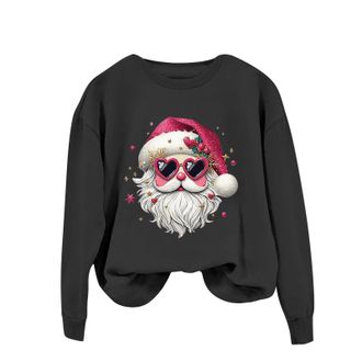 Generic Warehouse Deals Clearance Plain Sweatshirts for Women UK clearance Womens Fashionable Round Neck Casual Santa Print Long Sleeve Top Sweatshirt Deals o