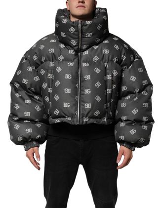 Dolce & Gabbana Black Dg Monogram Full Zip Puffer Men Jacket Nylon Clothing