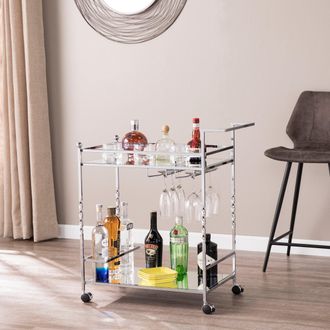 SEI Ivers Metal Mirrored Bar Cart Chrome