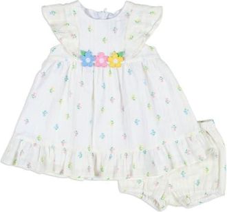 Florence Eiseman Textured Lawn Floral Printed Dress With Flowers and Bloomer in White /Multicolor at Nordstrom, Size 24 M