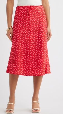 Open Edit Print Midi Skirt in Red- Ivory Bella Rose at Nordstrom, Size Xx-Small