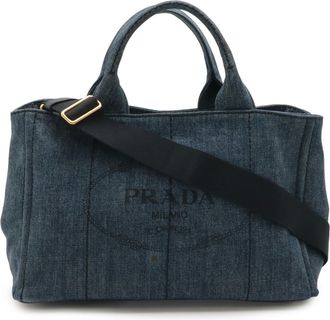 Prada Canapa Blue Denim Shoulder Bag Tote Bag (Pre-Owned)