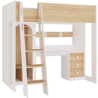 Vente-Unique Letto a soppalco 90 x 190 cm con armadio e scrivania Naturale e bianco - ALVENOU