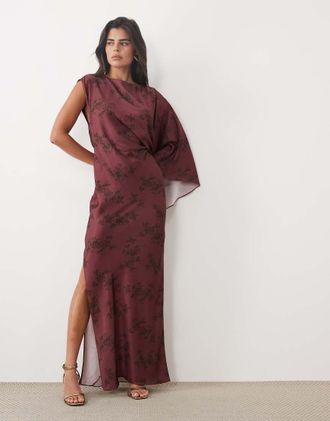 Asos monospalla maxi con schiena scoperta a stampa floreale rossa-Multicolore