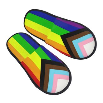 Generic Fleece Slippers Lgbt Rainbow Flag Lightweight Fuzzy Slippers Soft Indoor Shoes For Men Ladies Home M