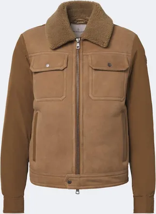 Moncler Shearling-trimmed suede down jacket