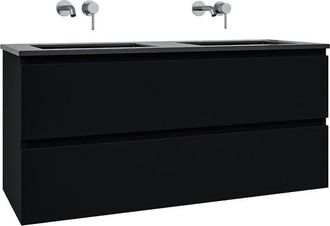 Saniclass Chaci Badkamermeubelset - 120x46x55cm - keramische wastafel zwart - 2 wasbakken - zonder kraangaten - 2 lades - mat zwart