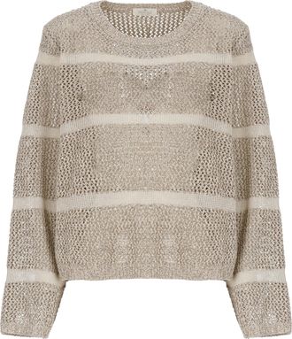 PANICALE Gold Perforated Sequin Long Sleeve Sweater