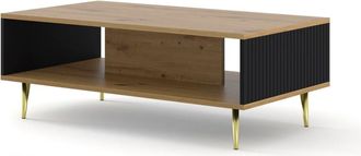 AKL FURNITURE Mesa de centro efecto madera Crema & Negro y Dorado LED